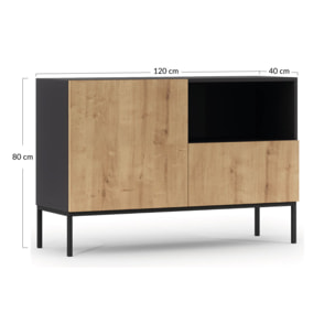 Felicia - buffet bas - effet bois et noir - 1 porte, 1 tiroir et 1 niche - 120 cm - Bois / Noir