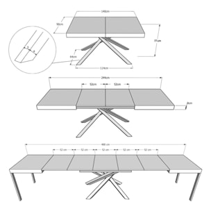 Table extensible 90x140/400 cm Karida taupe pieds blanc