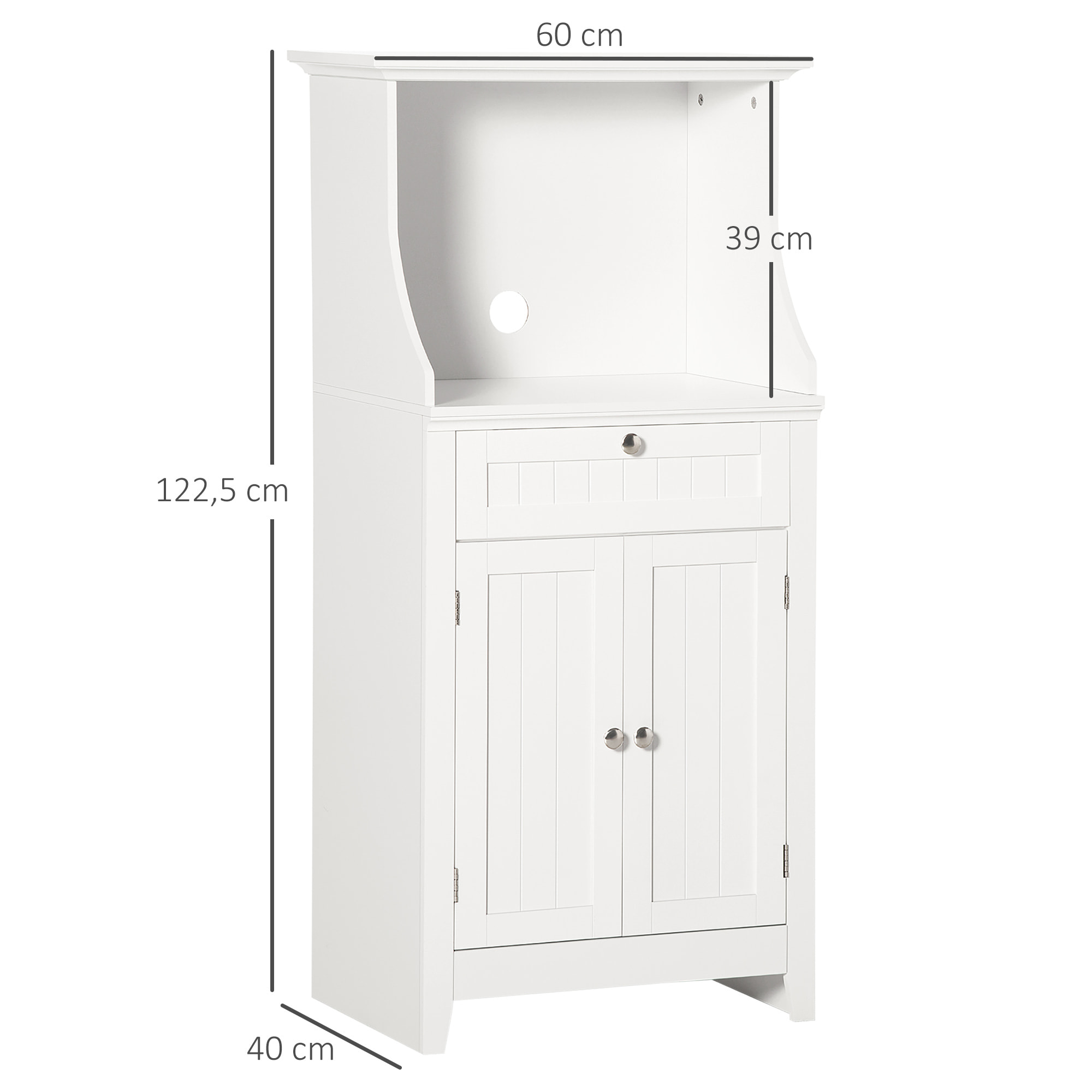 Mueble Auxiliar de Cocina Mueble para Microondas Aparador de Cocina con Cajón Estante 2 Puertas Compartimento Diseño Anti-vuelco para Comedor 60x40x122,5 cm Blanco
