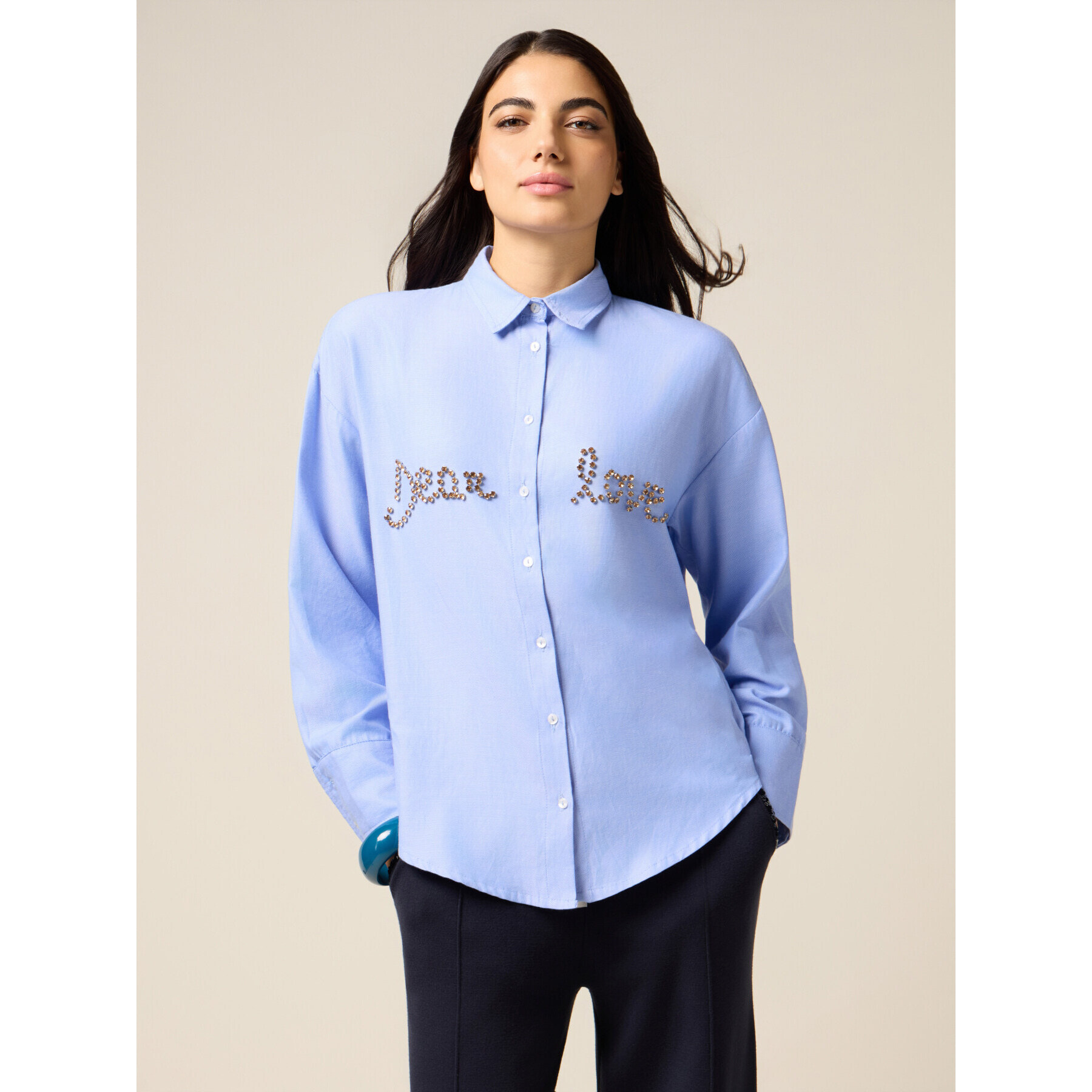 Oltre - Camicia con ricamo gioiello lettering - Azzurro