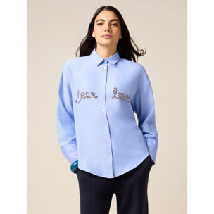 Oltre - Camicia con ricamo gioiello lettering - Azzurro