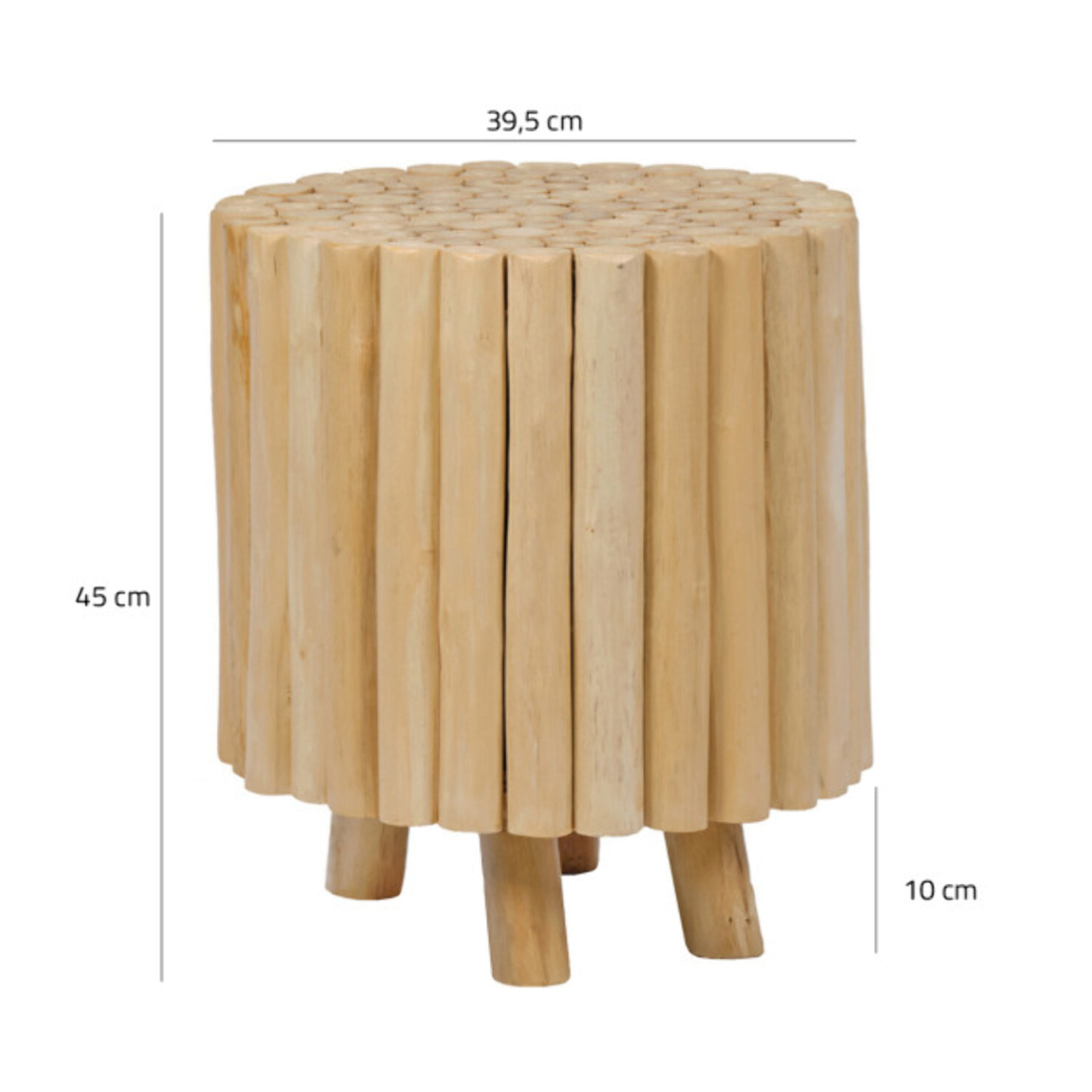 Tabouret 40 cm de diamètre en assemblage de bois de teck - CLOCHETTE