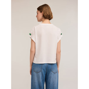 Motivi - T-shirt kimono con pietre sulle maniche - Bianco