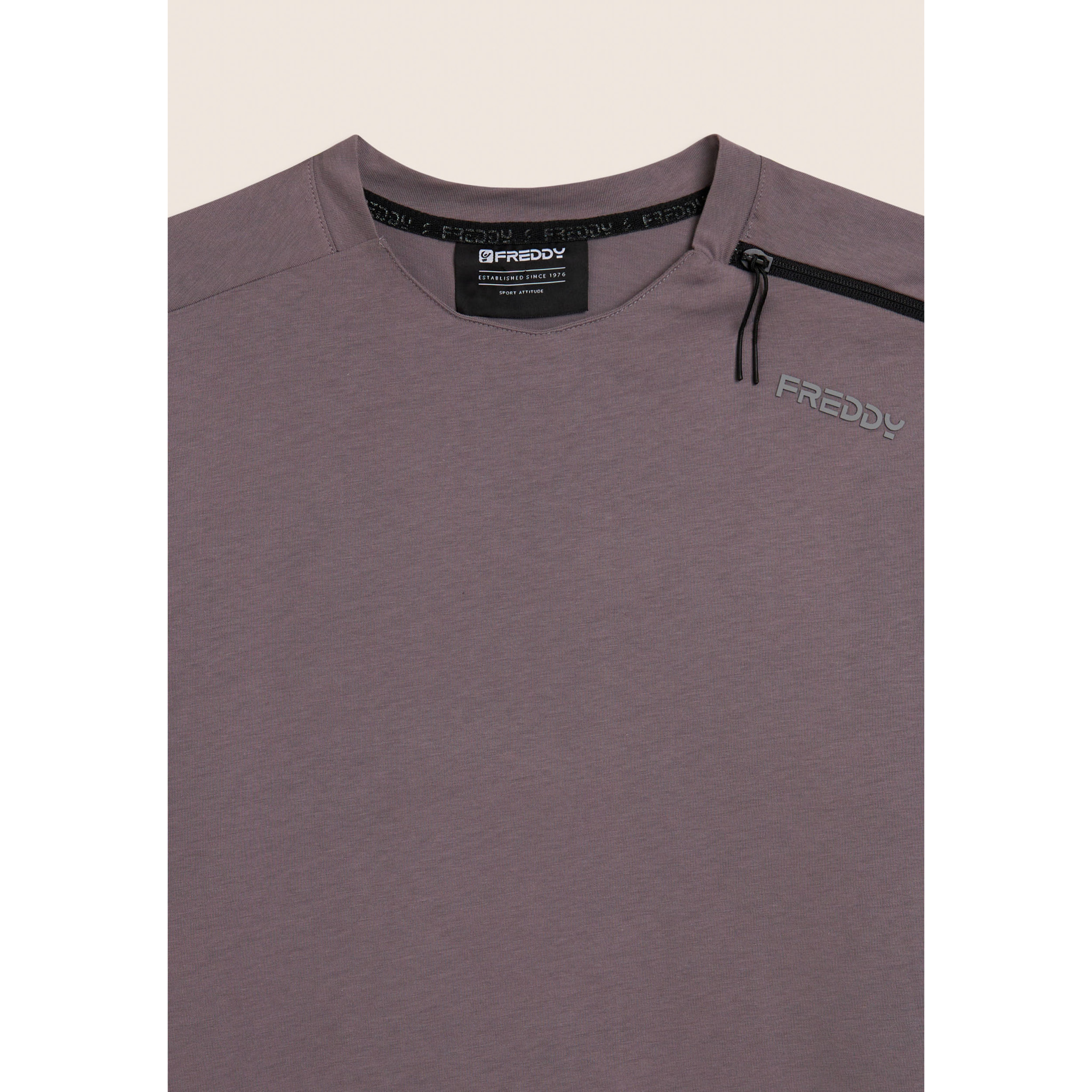 T-shirt manica lunga in jersey stretch con zip decorativa