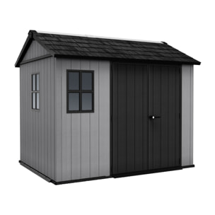 Newton + 759/975 - Casetta da Giardino 287x246x230 cm 2 Ante per deposito attrezzi finitura effetto legno Evotech+ in Resina Grigio e Nero