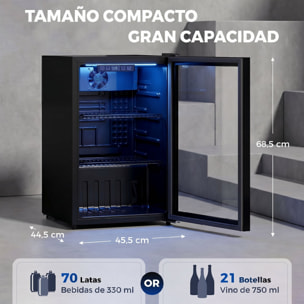 Frigorífico de Bebidas 70 L, Mini Nevera con Puerta de Vidrio Doble, Iluminación LED, 2 Estantes Ajustables, 2-18℃, para 70 Latas, Nevera Pequeña para Refrescos, Cerveza y Vino