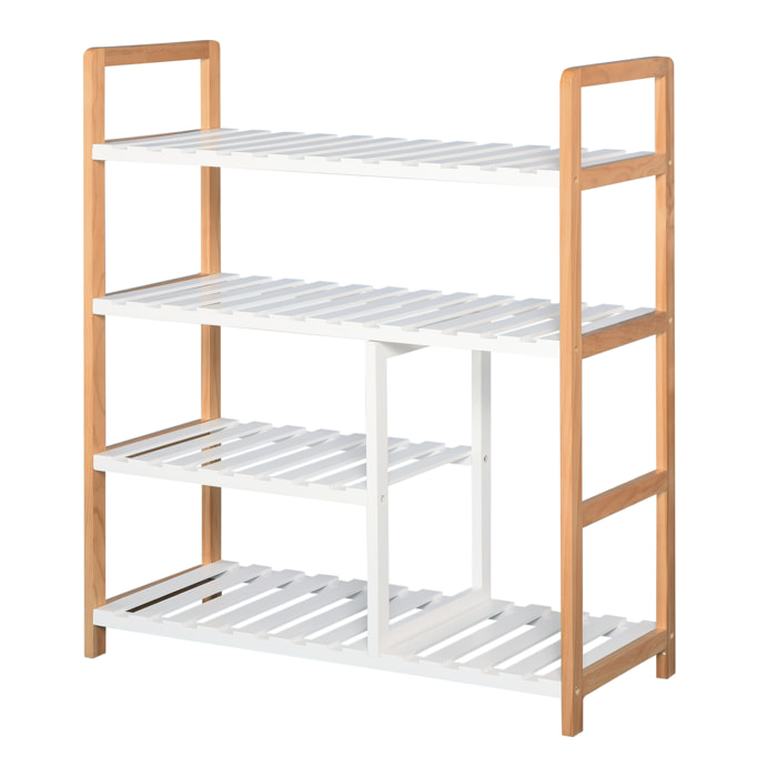 Etagère à chaussures - étagère de rangement - meuble chaussures 4 niveaux bois de pin étagères à lattes MDF blanc