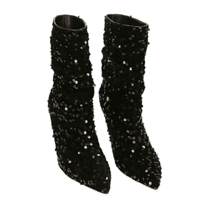 Ankle boots neri con paillettes, tacco 8,5 cm