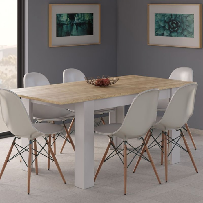 Mesa de comedor extensible Kendra 140 Blanco Artik (Blanco Mate) - Roble Canadian