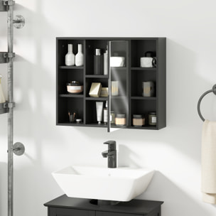 Miroir de salle de bain avec placard et étagères - 4 étagères latérales + 2 étagères intérieures - MDF panneaux particules noir
