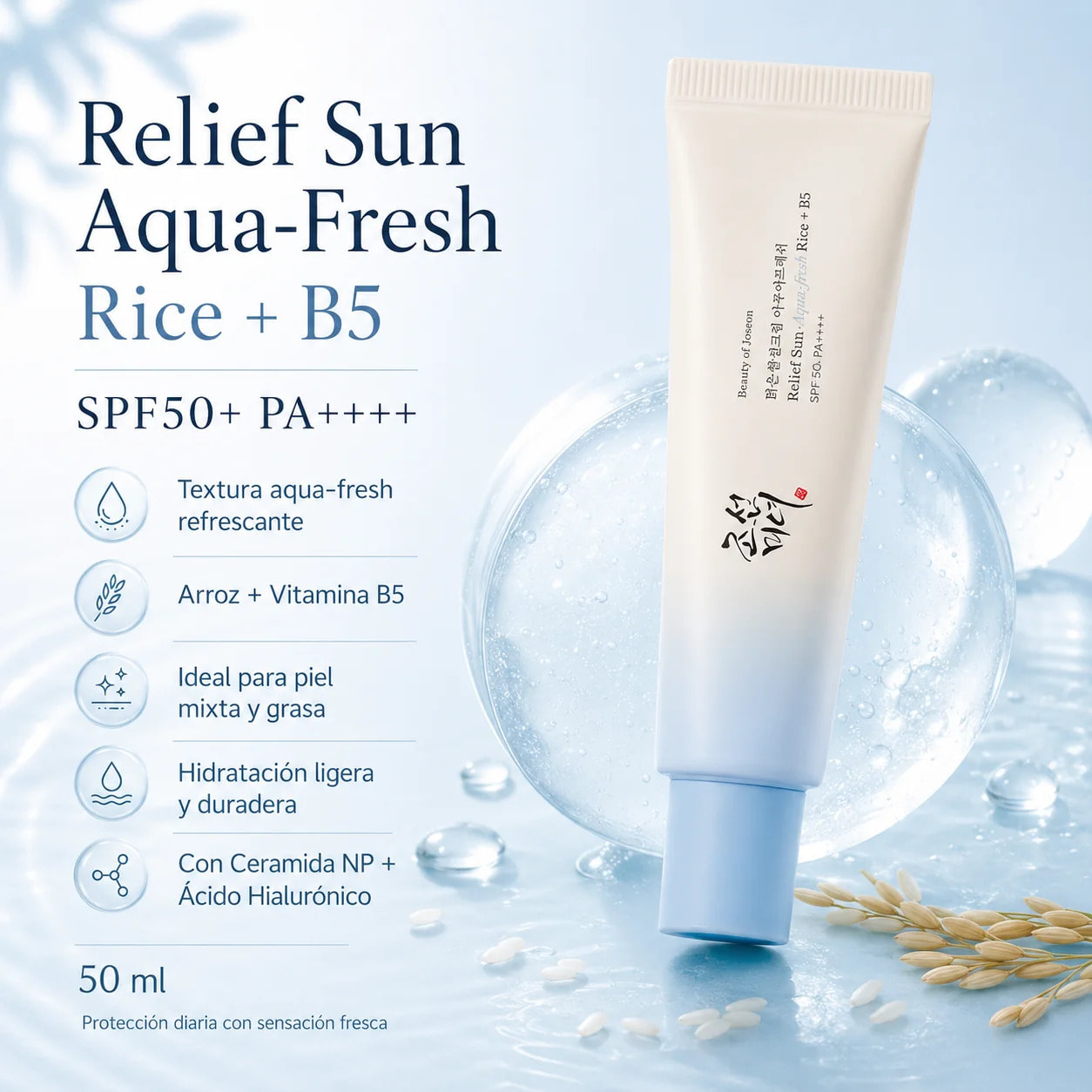 Protector Solar con arroz & B5 Relief Sun Aqua Fresh Rice + B5 Beauty of Joseon 50 ml