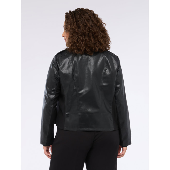 Fiorella Rubino - Chaqueta biker con tachuelas y cremallera asimétrica - Negro