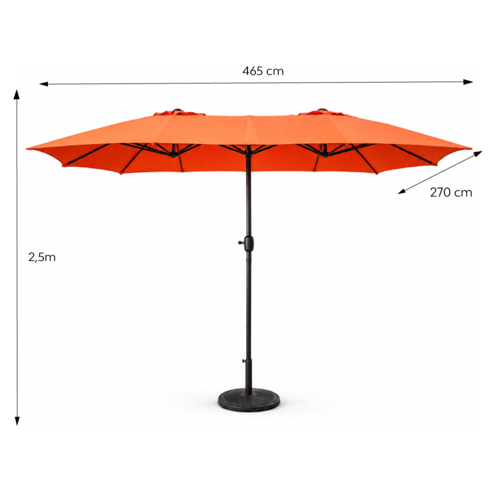 Parasol rectangulaire double 2,7x4,6m terracotta CABIATE
