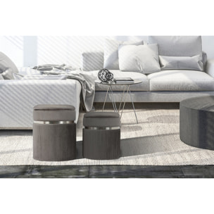 Set 2 Pouf Contenitori Zora in Velluto Grigio e Argento