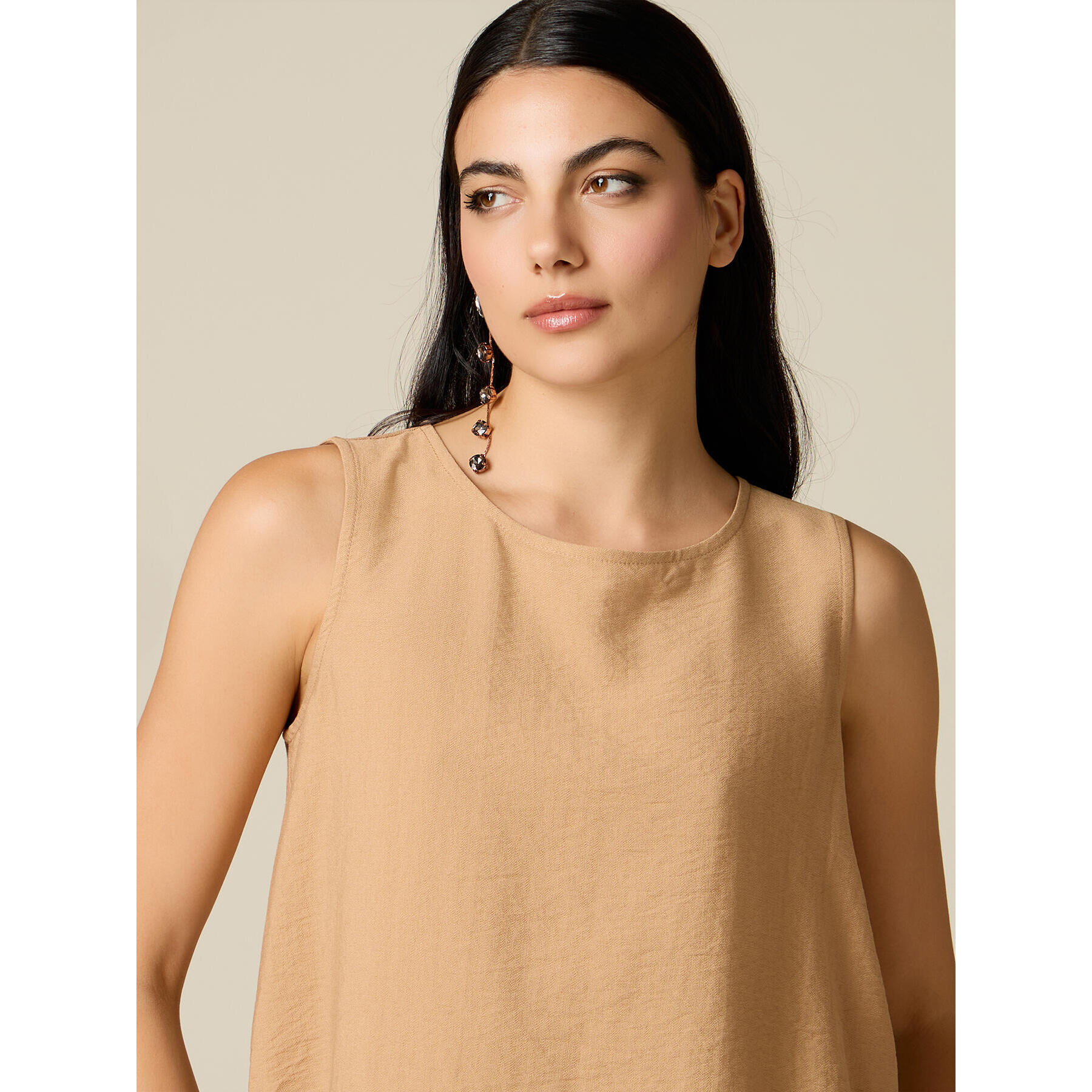 Oltre - Top cropped misto viscosa - Beige