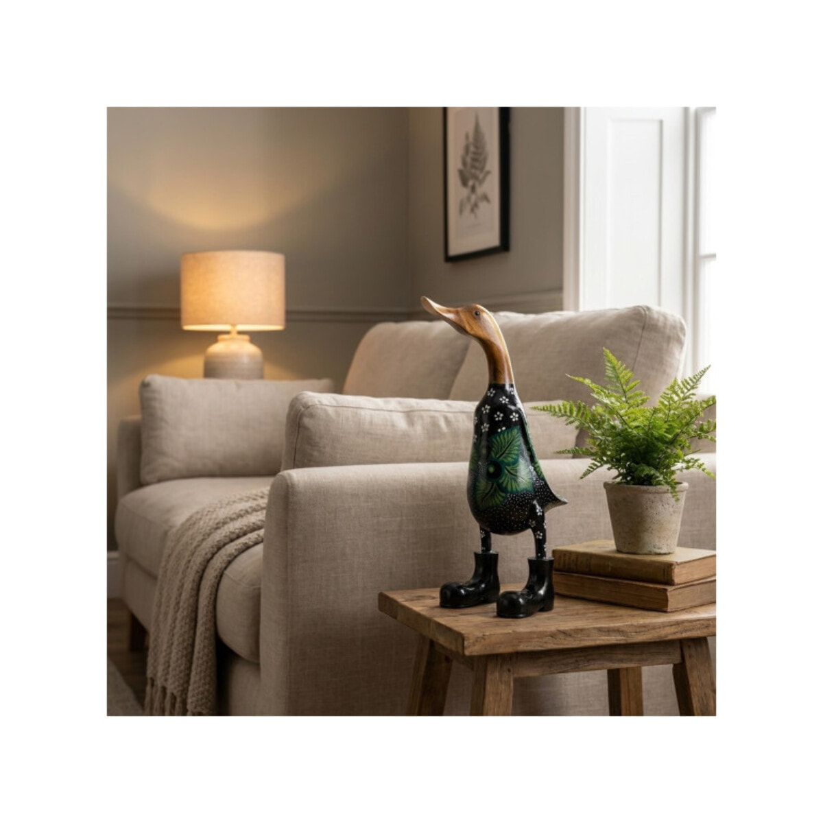 Statue H. 40 cm canard maillot fleuri en bois de teck - DUCK