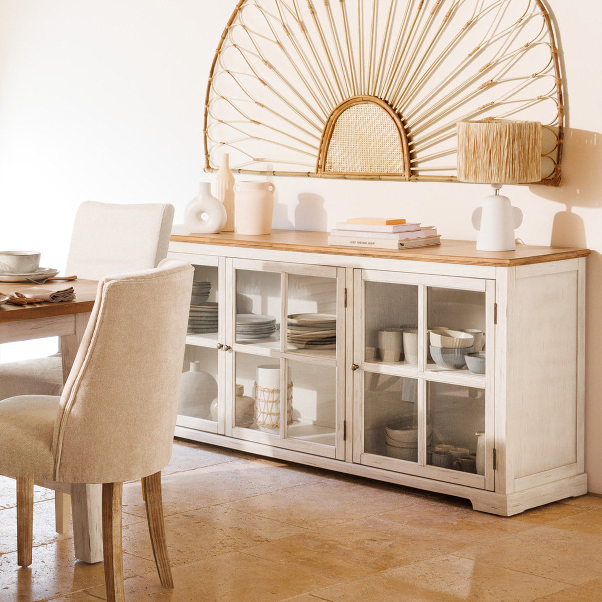 Buffet 3 portes en verre "Olbia" 180x80cm blanc