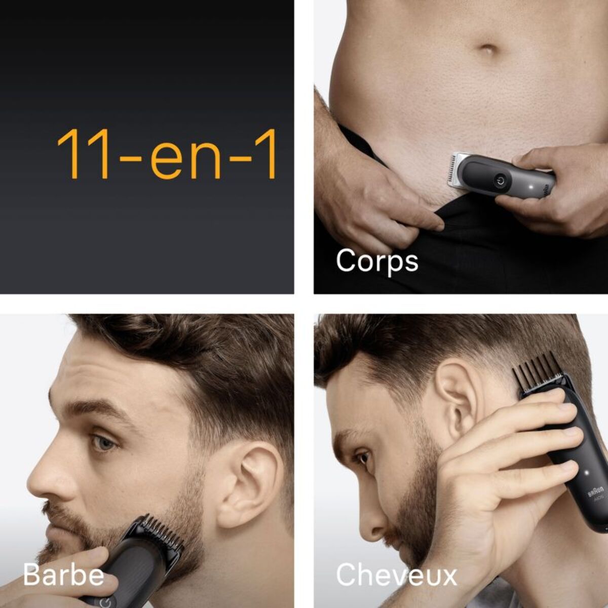 Tondeuse multi usages BRAUN AIO5560, 14 hauteurs de coupe, précision 0,5 mm, autonomie 120 mn