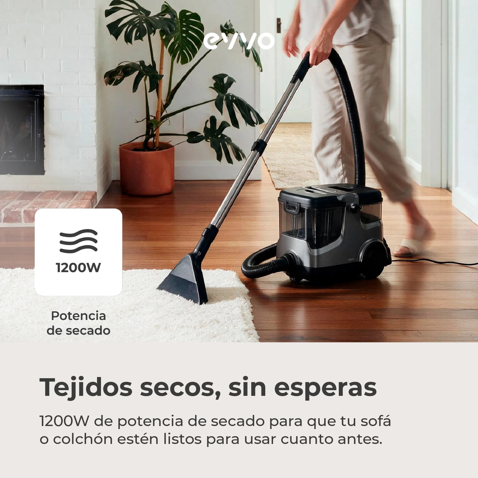 Limpiatapicerías EVVO AM68 1000W/1200W, Pulveriza y Aspira, Limpia Tapicerías y Sofás con Depósitos Separados