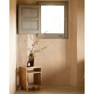 Table de chevet en bois massif ton chêne foncé 51x32cm Hauteur: 50.5 Longueur: 32 Largeur: 37.5
