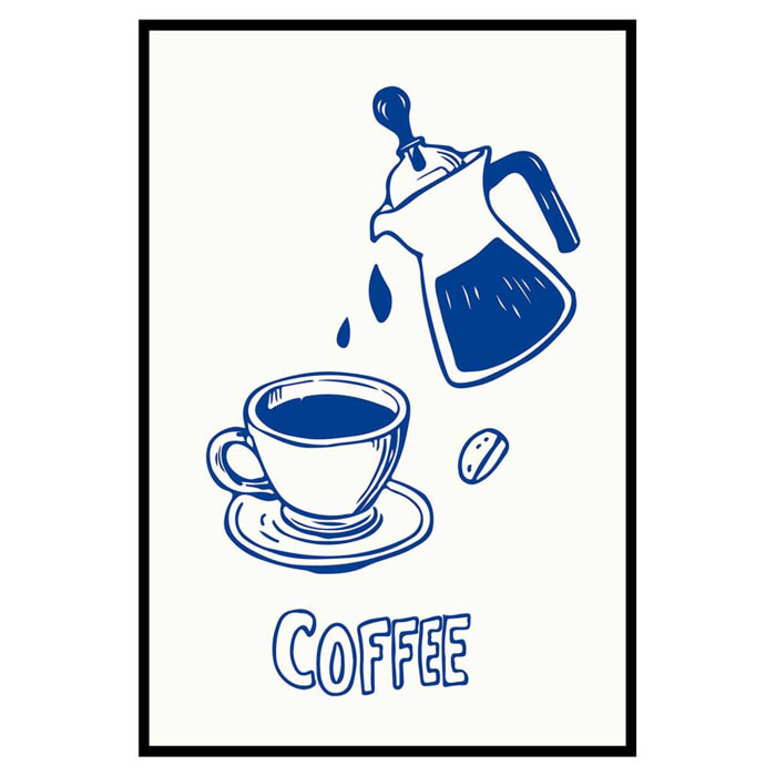 Affiche encadrée cafetière et tasse bleue Affiche + cadre en métal - Noir