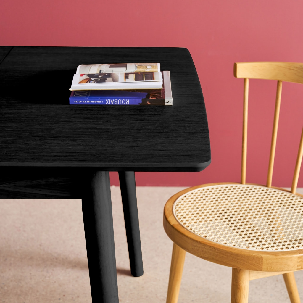 Table à manger rectangulaire extensible bois d'hévéa et placage chêne 4-6 places LINA