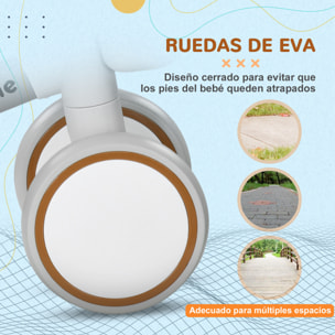 Bicicleta sin Pedales para Niños de 12-36 Meses Bicicleta de Equilibrio con Asiento Ajustable Cesta y 4 Ruedas Silenciosas Carga 20 kg 56x27x39 cm Blanco y Marrón
