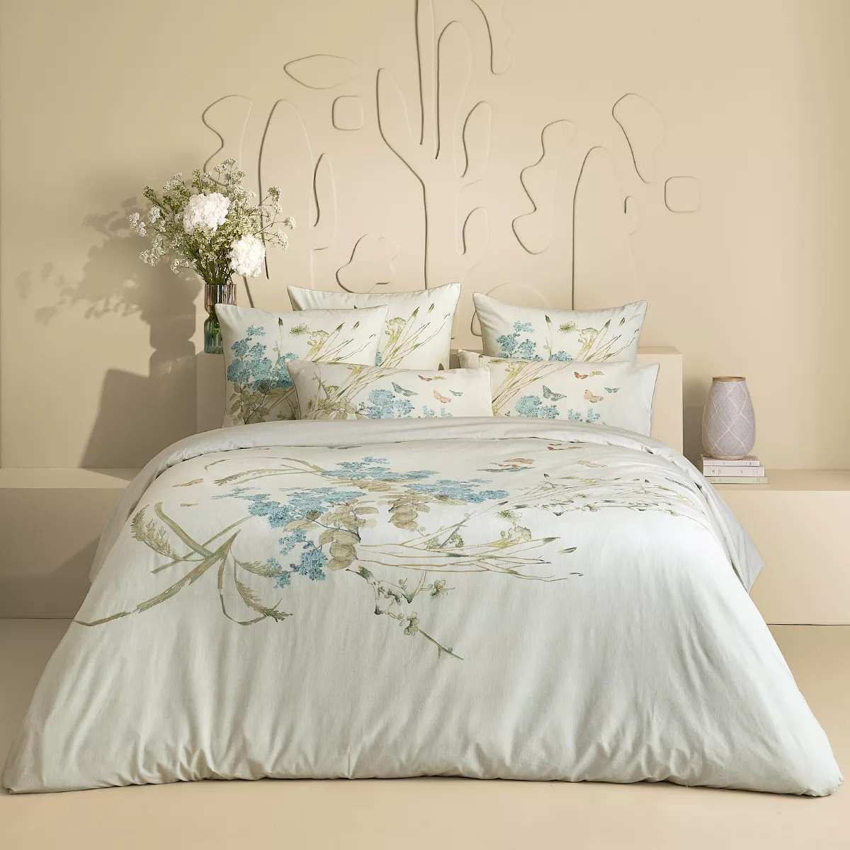 Taie d'oreiller pur coton lavé imprimé beige Caprices parchemin