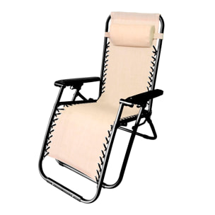 INTRECCI Sedia Zero Gravity Pieghevole Reclinabile da Giardino Terrazzo con Cuscino, Sedia Sdraio in Acciaio per Esterno Decorativa Balcone Beige