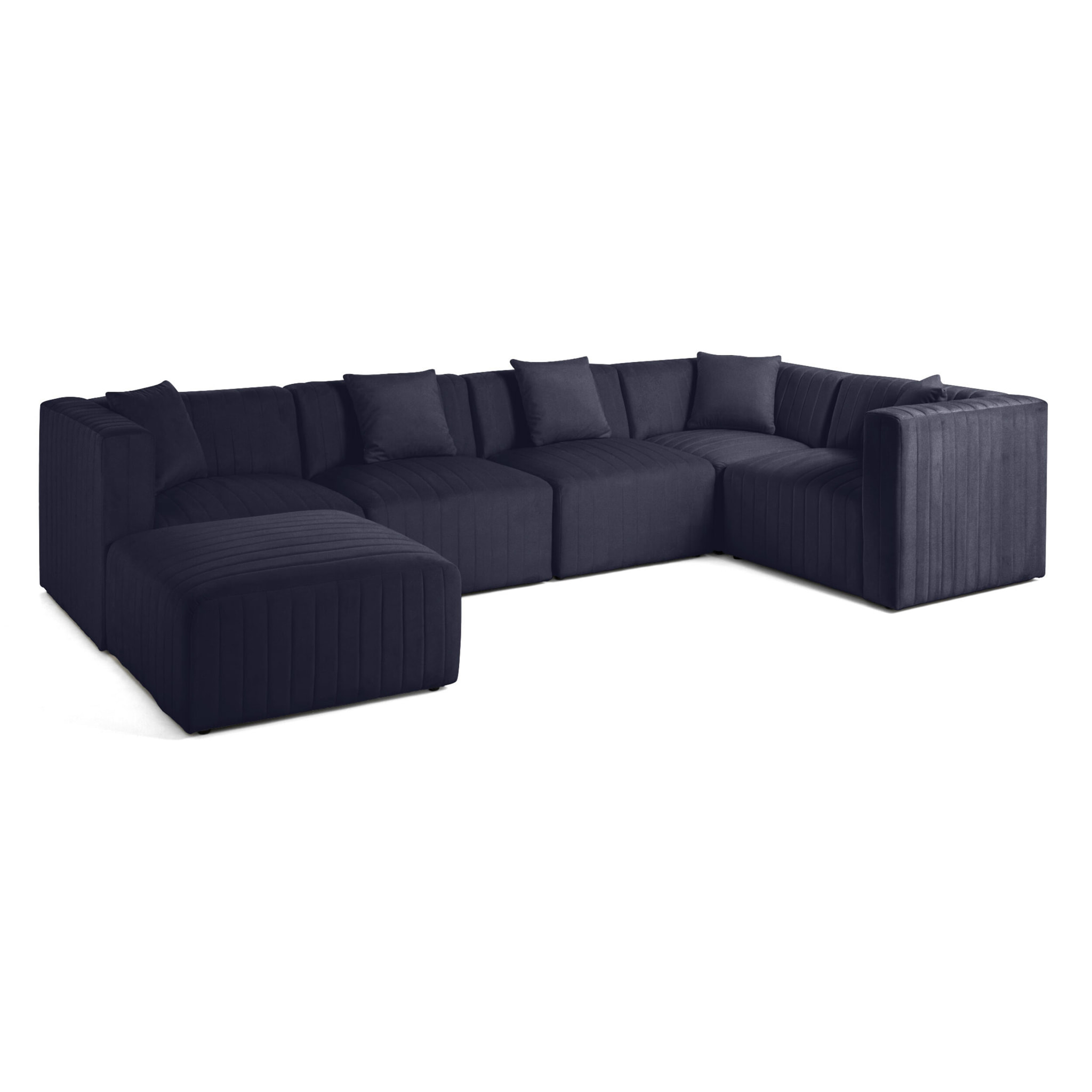 Nova - canapé modulable d'angle réversible - 6 places - avec pouf d'appoint - en velours - Bleu marine