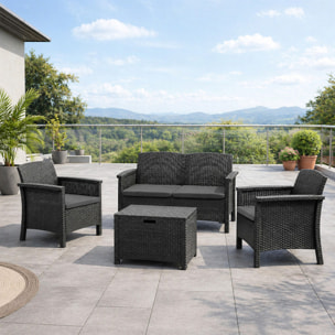 Salon de jardin 4 places effet résine tressée gris anthracite avec table basse MENIA