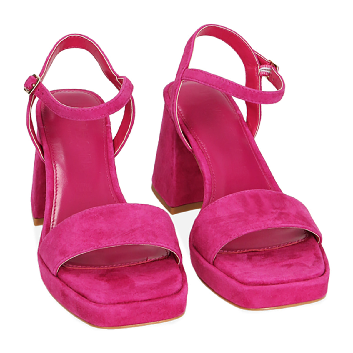 Sandalias de ante fucsia, tacón de 8 cm