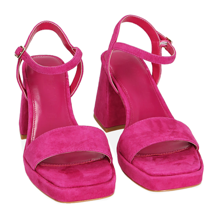 Sandalias de ante fucsia, tacón de 8 cm