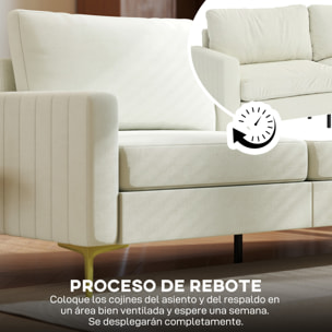 Sofá de 3 Plazas, Sofá de Salón de 181 cm, Tapizado en Terciopelo, Cojines Gruesos, Patas de Metal, Estructura de Madera, para Sala de Estar, Dormitorio, Oficina, Crema