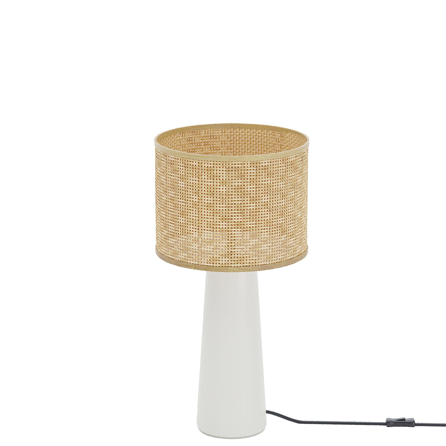 Lampe à poser en céramique et rotin