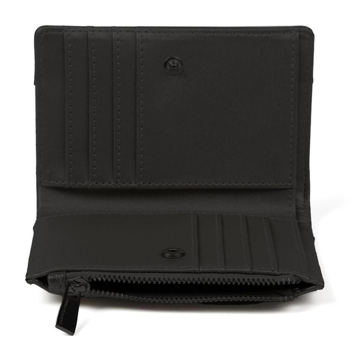 Elegante portamonete effetto pelle nera con monogramma inciso tono su tono