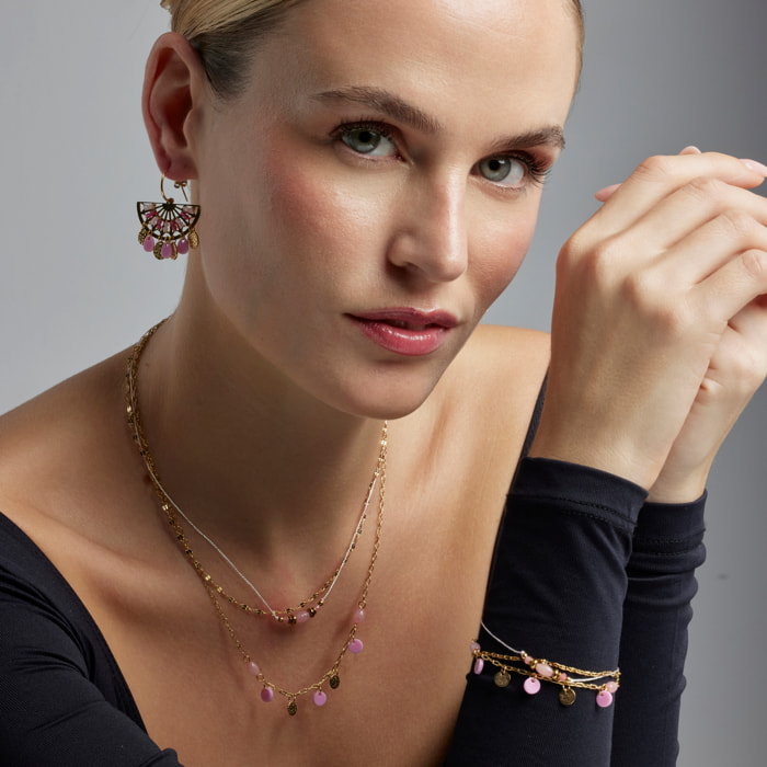 Pendientes con Cristal Rosa acabado oro 18k