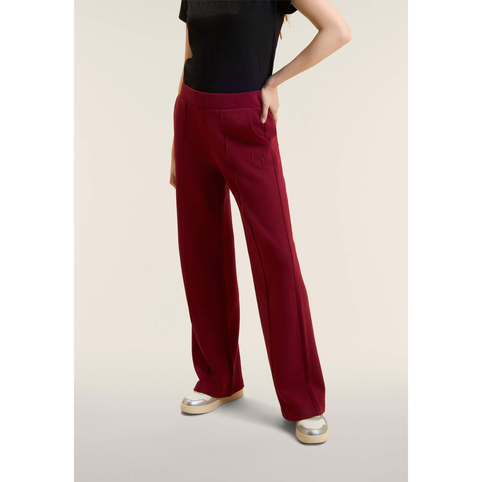 Pantaloni Sportivi con Gamba Wide Leg e Logo Ricamato