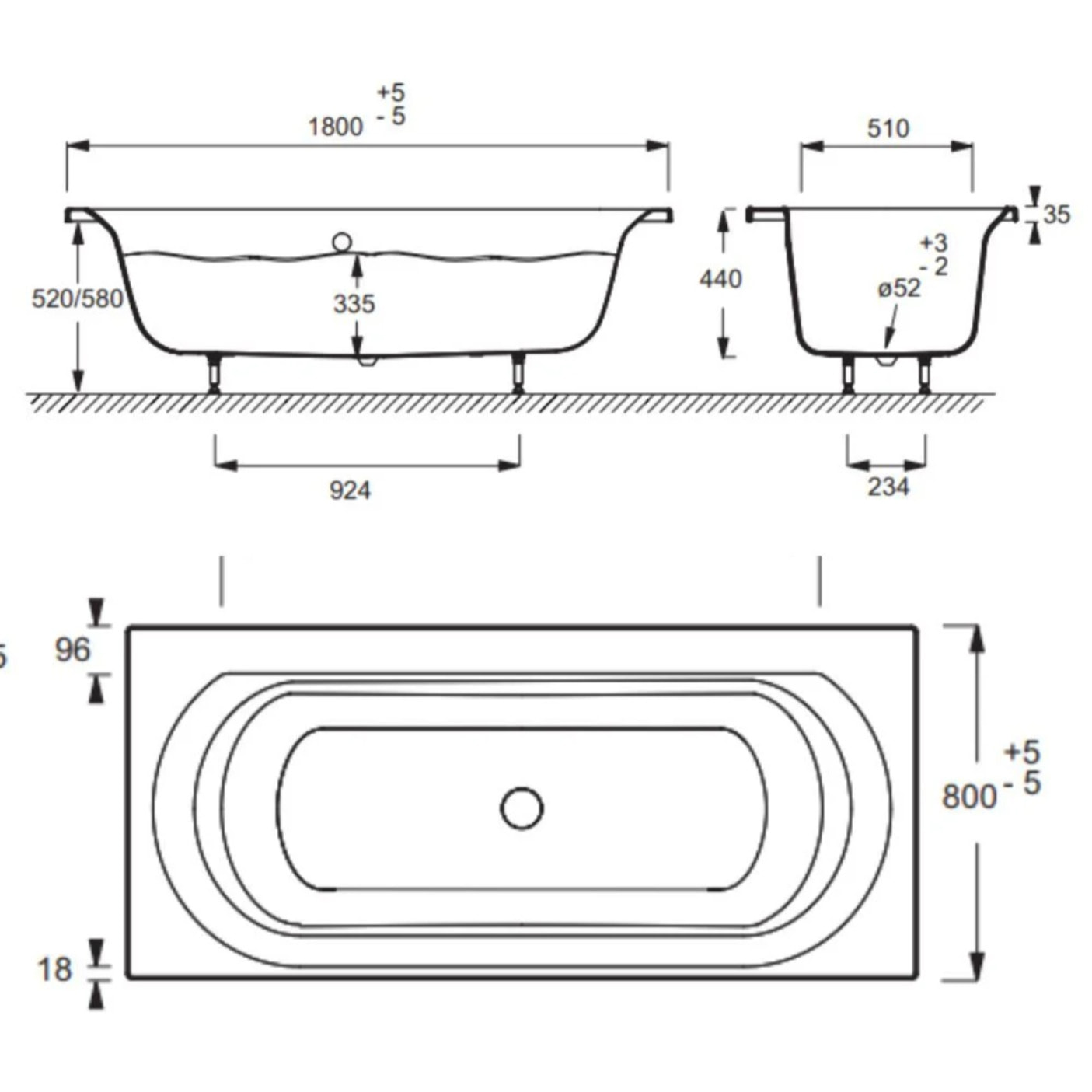 Pack baignoire droite 180 x 80 Elise + tablier niche + pommeau et mitigeur bain noir Aimé + pare bain noir + vidage