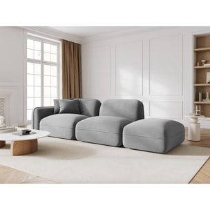 Canapé modulable droit "Lucien" 3 places en velours gris clair