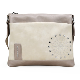 Bolso bandolera beige con cremallera y tachas