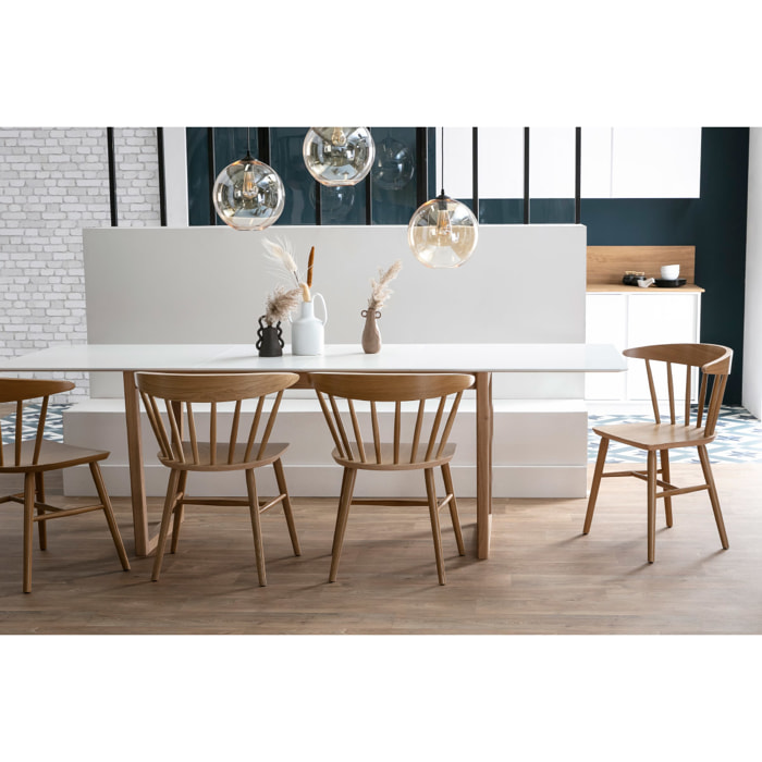 Table à manger extensible rallonges intégrées en bois clair et blanc rectangulaire L160-240 cm LAHO