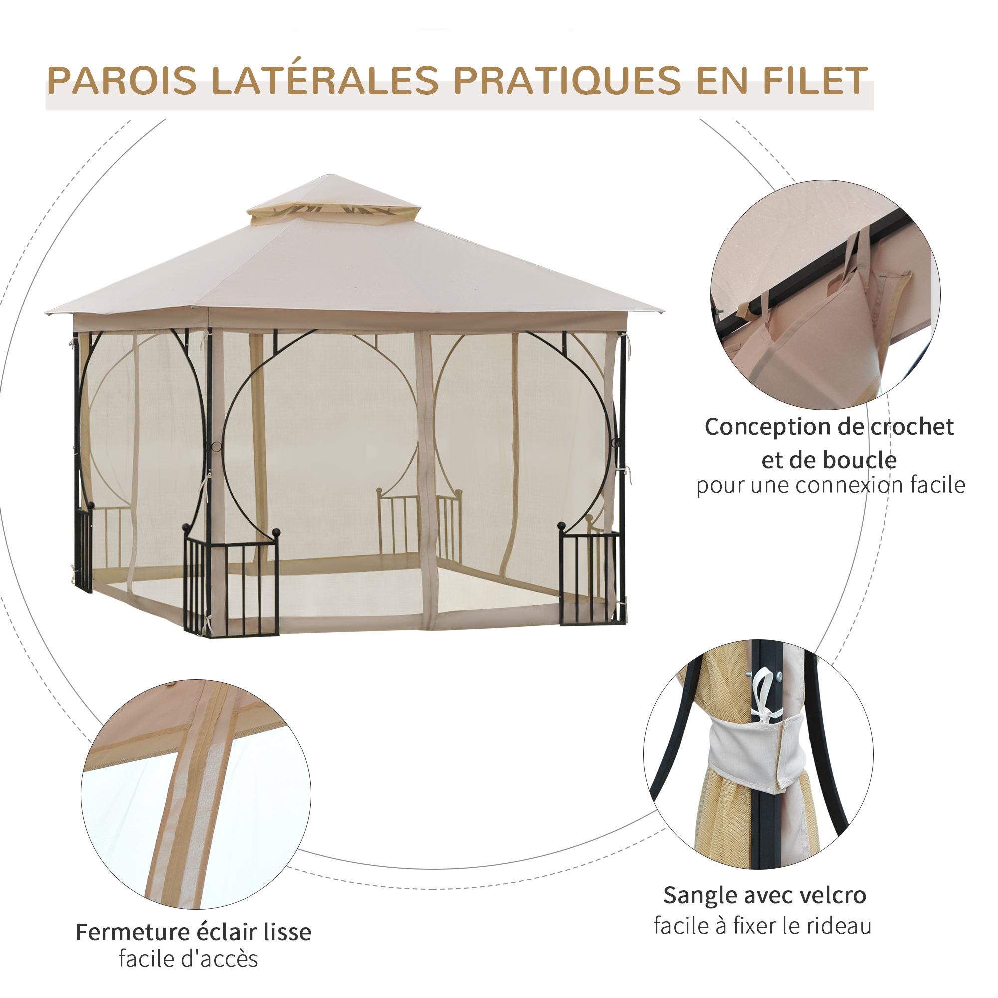 Pavillon de jardin tonnelle style colonial beige noir