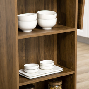 Table de bar extensible design industriel - 3 étagères intégrées - châssis métal noir aspect bois de noyer