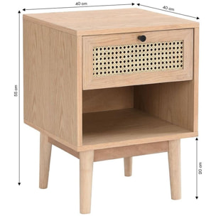Table de chevet 1 tiroir en bois et cannage naturel 40 cm - Eden