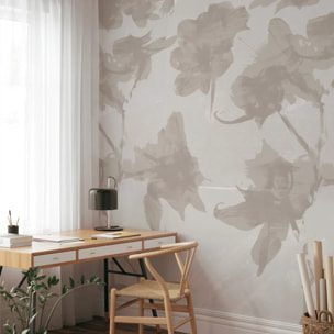 Carta da Parati Floreale Astratta in Tonalità Beige