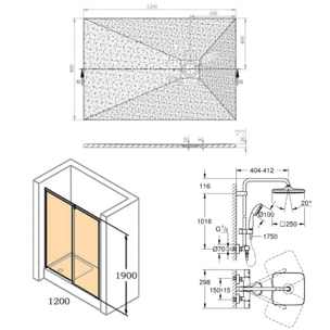 Pack douche : Porte coulissante 120cm + Colonne de douche avec mitigeur thermostatique Grohe + Receveur 120x80cm Blanc