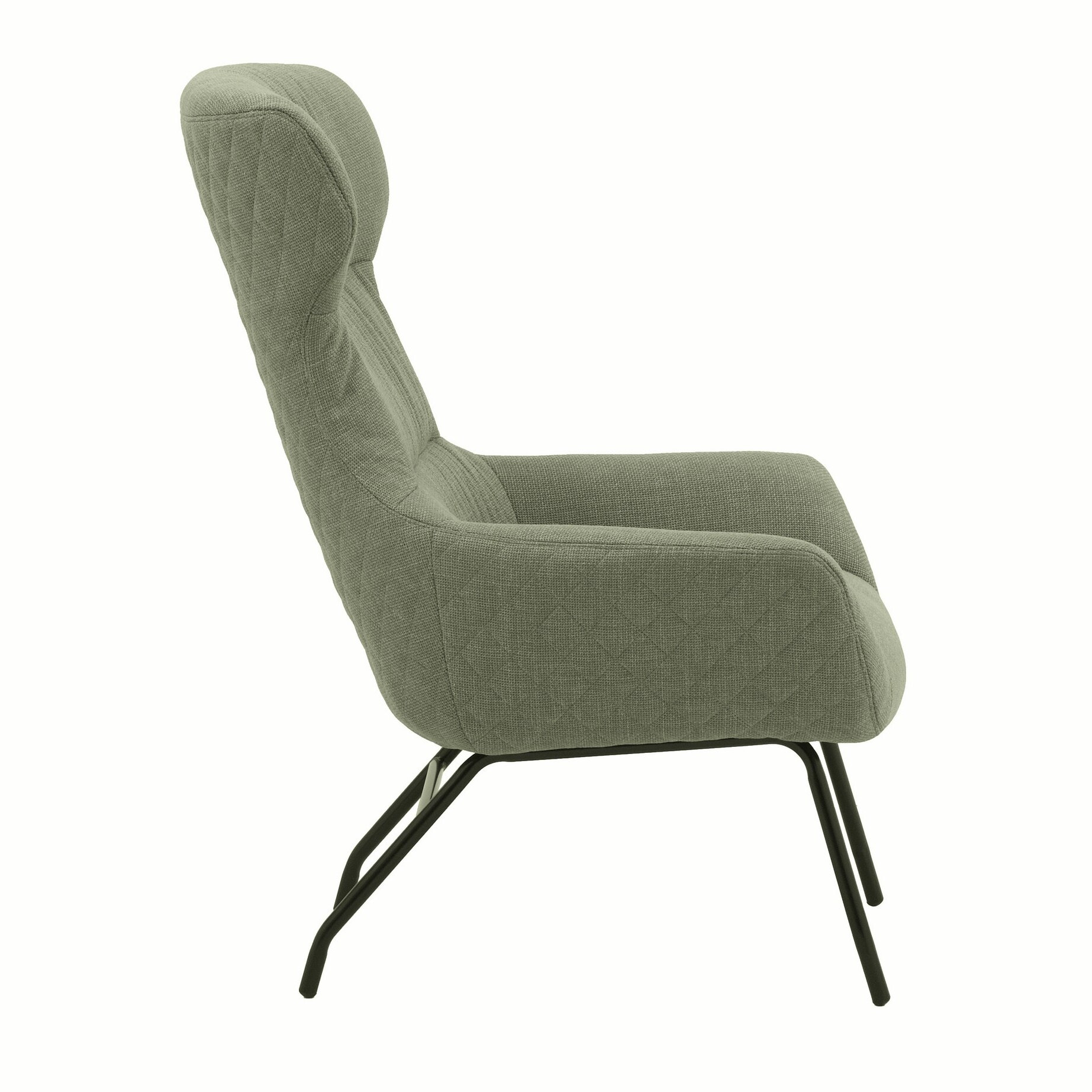 Poltrona HAITI in tessuto verde e gambe in metallo nero