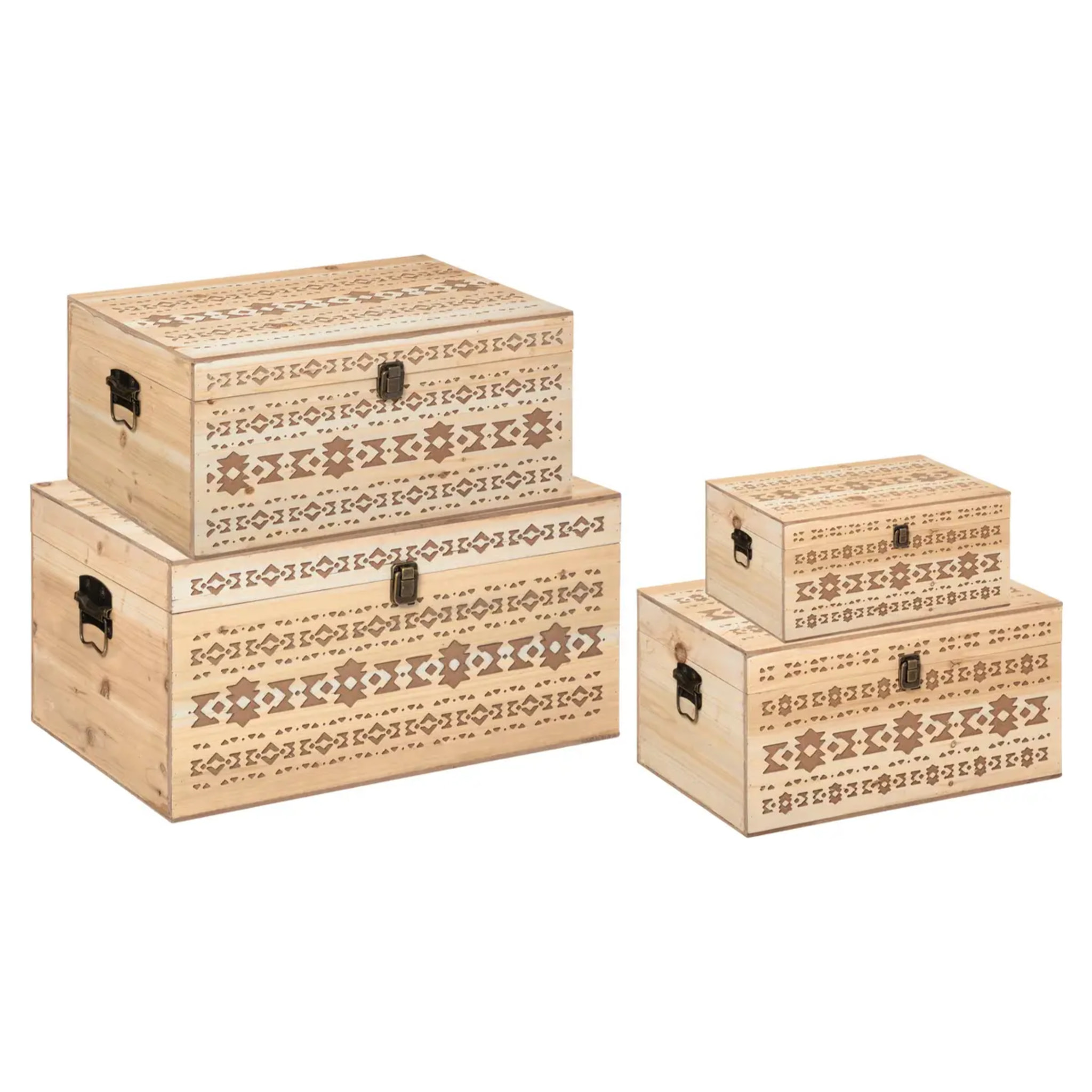 Set de 4 malles "Hacienda" - bois sculpté