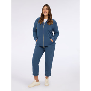 Fiorella Rubino - Sudadera abierta con capucha y bordados florales - Azul aciano
